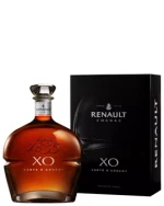 Flaske Renault XO Carte d'Argent cognac med sølvfarvet etikettdetalje